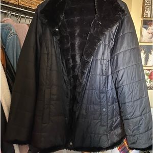 Reversible quilted/faux fur EUC hip length jacket 1x